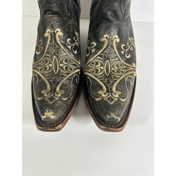 Vintage 90s Western Cowboy Boots Leather Filagree Floral Embroidered Womens 7 - Picture 2 of 12